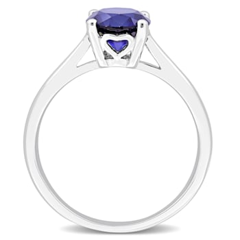 1 5/8 CTW Created Blue Sapphire Solitaire Ring in Sterling Silver
