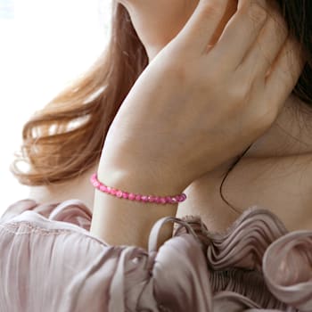 6 CT TGW Pink Tourmaline Beaded Bracelet with Rose Plated Sterling
Silver Clasp