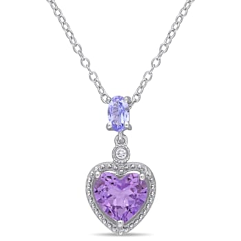 1 1/4 CT TGW Tanzanite, Amethyst and Diamnd Accent Pendant with Chain in
Sterling Silver