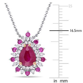 1 5/8 CT TGW Ruby and Pink Sapphire with 1/4 CT TW Diamond Pendant with
Chain in 14K 2-tone Gold