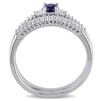 1/3 CTW Created Blue and Created White Sapphire with Diamond Accent Ring
Set in Sterling Silver