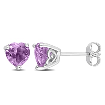 1 1/10 CT TGW Heart Shape Amethyst Stud Earrings in Sterling Silver