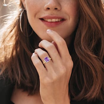 3 1/2 CT TGW  Multi-Gemstones and Diamond Accent Link Ring in Yellow
Plated Sterling Silver
