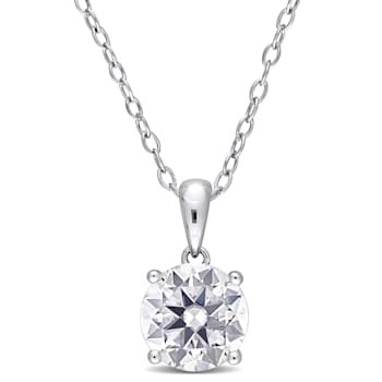 1 4/5 CT DEW Created Moissanite Solitaire Pendant with Chain in Sterling Silver