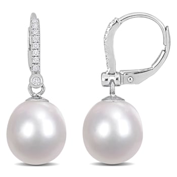 10-11MM South Sea Cultured Pearl and 1/8 CT TW Diamond Earrings in 14K
White Gold