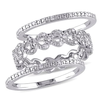 1/8 CT TW Diamond Heart Link Bridal Set in Sterling Silver