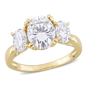 3 CT DEW Created Moissanite 3-Stone Engagement Ring in 10K Yellow Gold