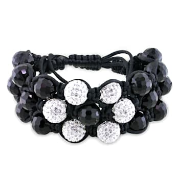 Shambhala Bracelet on Black Silk Cord with Black and White Cubic
Zirconia Beads