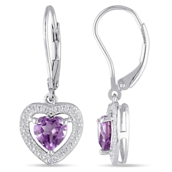 1-3/8ctw Amethyst and Diamond Accent Heart Earrings in Sterling Silver