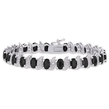 14 7/8 CT TGW Black Sapphire and Diamond Accent S-Link Bracelet in
Sterling Silver