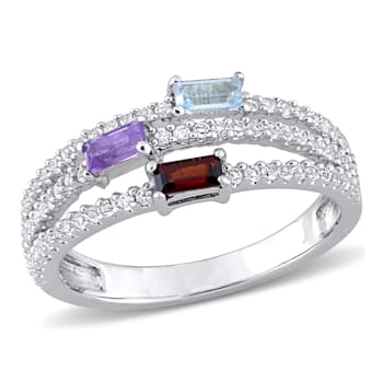 3/4 CTW Multi-Gemstone Split-Shank Ring in Sterling Silver