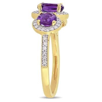 1 5/8 CT TGW Amethyst and 1/3 CT TW Diamond 3-Stone Ring in Yellow
Plated Sterling Silver