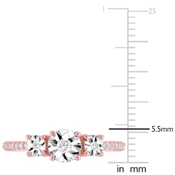 1/7 CT TW Diamond Three-Stone Engagement Ring in Rose Plated Sterling Silver
