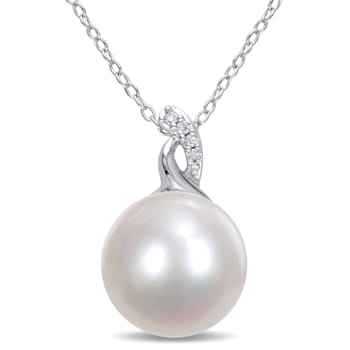 12-12.5MM Freshwater Cultured Pearl and Diamond Twist Pendant with Chain
in Sterling Silver