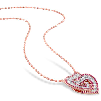Created White Sapphire and Created Ruby Interlocking Hearts Sterling
Silver Pendant with Chain