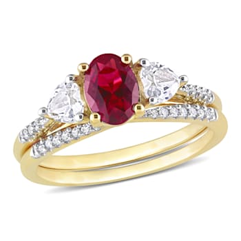 1 4/5 CT TGW Created Ruby Created White Sapphire and 1/10 CT TW Diamond
Ring Set in 10K Yellow Gold