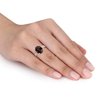 3 3/4 CTW Smokey Quartz and Diamond Accent Ring in Sterling Silver