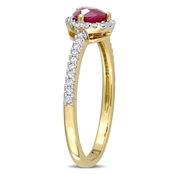 7/8 CT TGW Ruby and 1/5 CT TW Diamond Tilted Teardrop Halo Ring in 14K
Yellow Gold