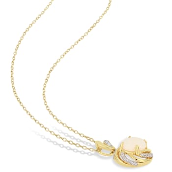 1 3/8 CT TGW Opal White Topaz and Diamond Accent Pendant With Chain in
Yellow Plated Sterling Silver