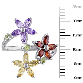 1 1/2 CT TGW Multi Gemstone Floral Ring in Sterling Silver