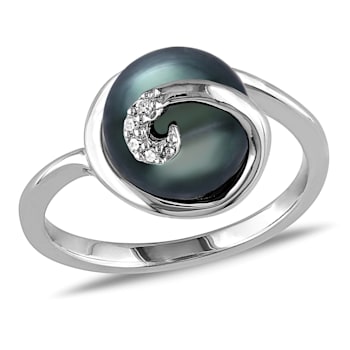 9-9.5MM Black Tahitian Pearl Swirl Ring in Sterling Silver