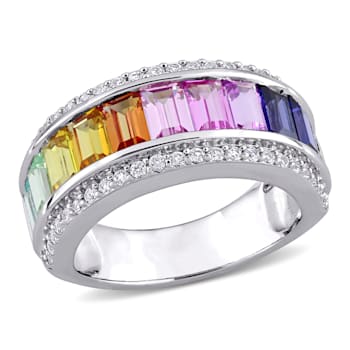 3 7/8 CT TGW Multi-Color Created Sapphire Eternity Ring in Sterling Silver