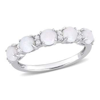 1 CT TGW Opal and White Topaz Semi Eternity Ring Sterling Silver