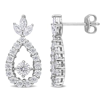 2 CT DEW Created Moissanite Teardrop Earrings in Sterling Silver