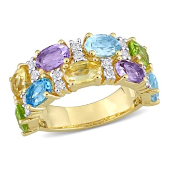 5 CTW Multi-Gemstone Ring in Yellow Plated Sterling Silver