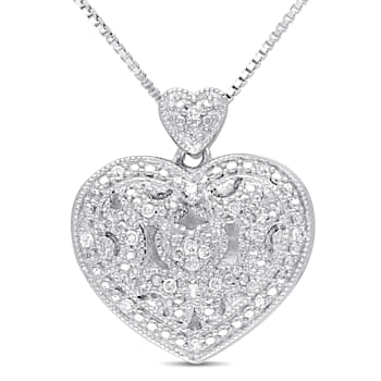 Diamond Heart Locket Pendant with Chain in Sterling Silver