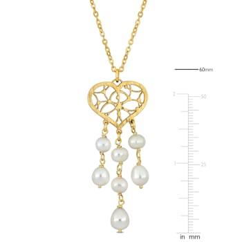 6-6.5MM Freshwater Cultured Pearl Chandelier Heart Necklace in 14K
Yellow Gold Over Sterling Silver