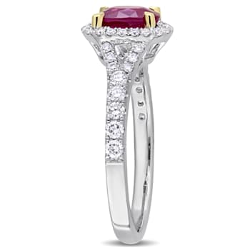 7/8 CT TGW Ruby and 1/2 CT TW Diamond Halo Ring in 14K White Gold