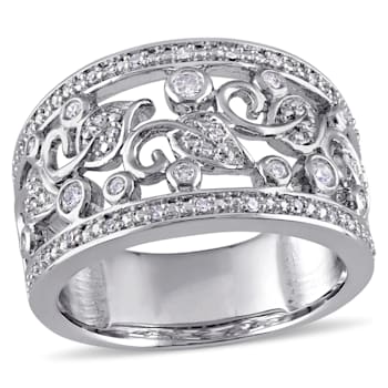 1/4 CT TW Diamond Filigree Floral Ring in Sterling Silver