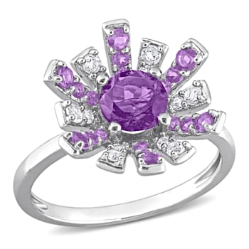 1 3/8 CT TGW African-Amethyst and Topaz Starbust Cocktail Ring in
Sterling Silver