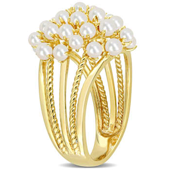 2-3MM Freshwater Cultured Pearl Split Shank Ring in Yellow Plated
Sterling Silver