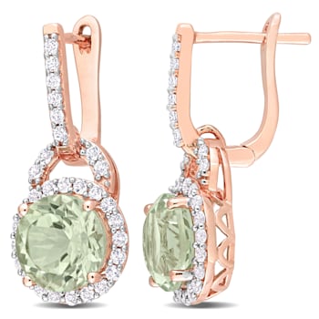 4 3/8 CT TGW Green Quartz and White Topaz Halo Charm Earrings in Rose
Plated Sterling Silver