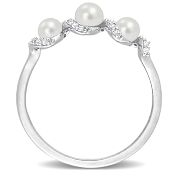 3-4MM Freshwater Cultured Pearl and 1/4 CT TGW Created White Sapphire
Swirl Ring in Sterling Silver