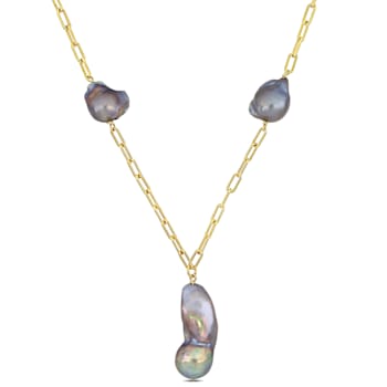 13-15 MM Grey Freshwater Cultured Pearl Oval Lariat Necklace in 18K
Yellow Gold Over Sterling Silver