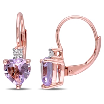 2-1/0ctw Rose de France and Created White Sapphire Earrings in Rose
Plated Steling Silver