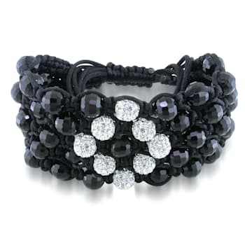 Shambhala Cuff Bracelet on Black Silk Cord with Black and White Cubic
Zirconia and Crystal Beads