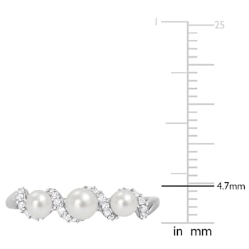 3-4MM Freshwater Cultured Pearl and 1/4 CT TGW Created White Sapphire
Swirl Ring in Sterling Silver