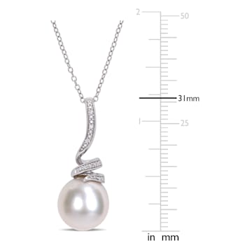 11-12MM Freshwater Cultured Pearl and Diamond Accent Pendant with Chain
in Sterling Silver