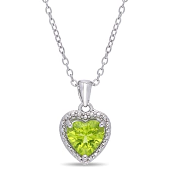 1 1/3 CT TGW Peridot Heart Halo Pendant with Chain in Sterling Silver