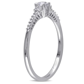 1/3 CT TGW Created White Sapphire and Diamond Accent Engagement Ring in
Sterling Silver