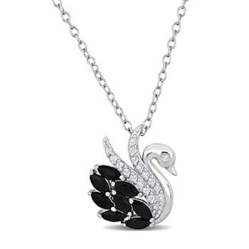 1 3/8 CT TGW Black Spinel and White Topaz Swan Pendant Necklace in
Sterling Silver