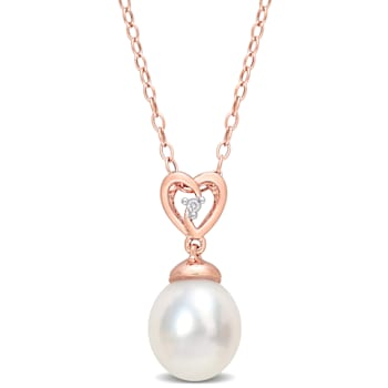 8-9MM South Sea Cultured Pearl and White Topaz Pendant with Chain in
Rose Plated Sterling Silver