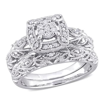 1/5 CT TW Diamond Vintage Bridal Set in Sterling Silver