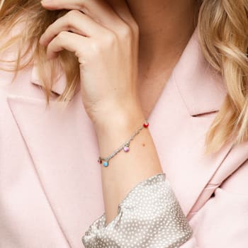 Multi-Color Enamel Heart Charm Bracelet in Sterling Silver