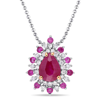 1 5/8 CT TGW Ruby and Pink Sapphire with 1/4 CT TW Diamond Pendant with
Chain in 14K 2-tone Gold
