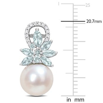 Freshwater Cultured Pearl, 1 1/5 CT TGW Aquamarine, 1/8 CT TW Diamond
Earrings in 14K White Gold